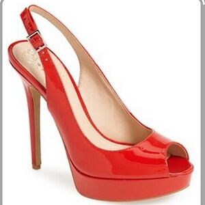 Vince Camuto Levina Red Patent Leather Slingback Peep Toe Heel Size 6